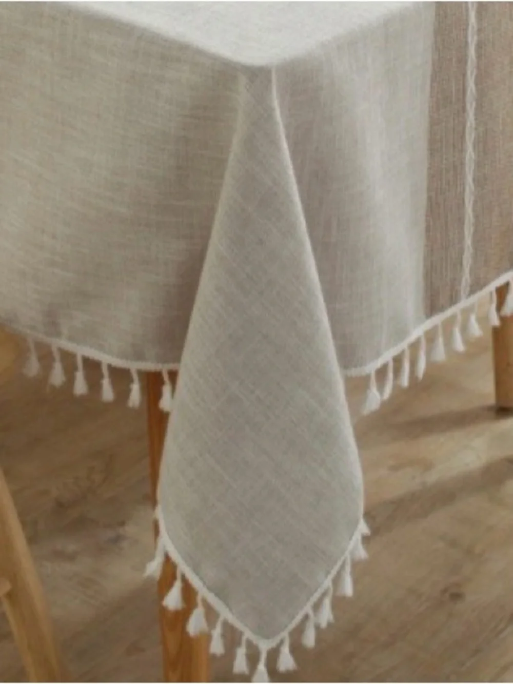 Heavyweight 100% Cotton Tablecloth Embroidered STRIPE Rectangular 55x70” BEIGE